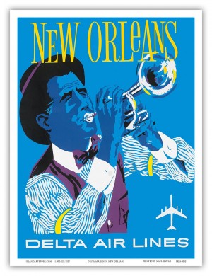 Delta Air Lines New Orleans USA Vintage Travel Poster